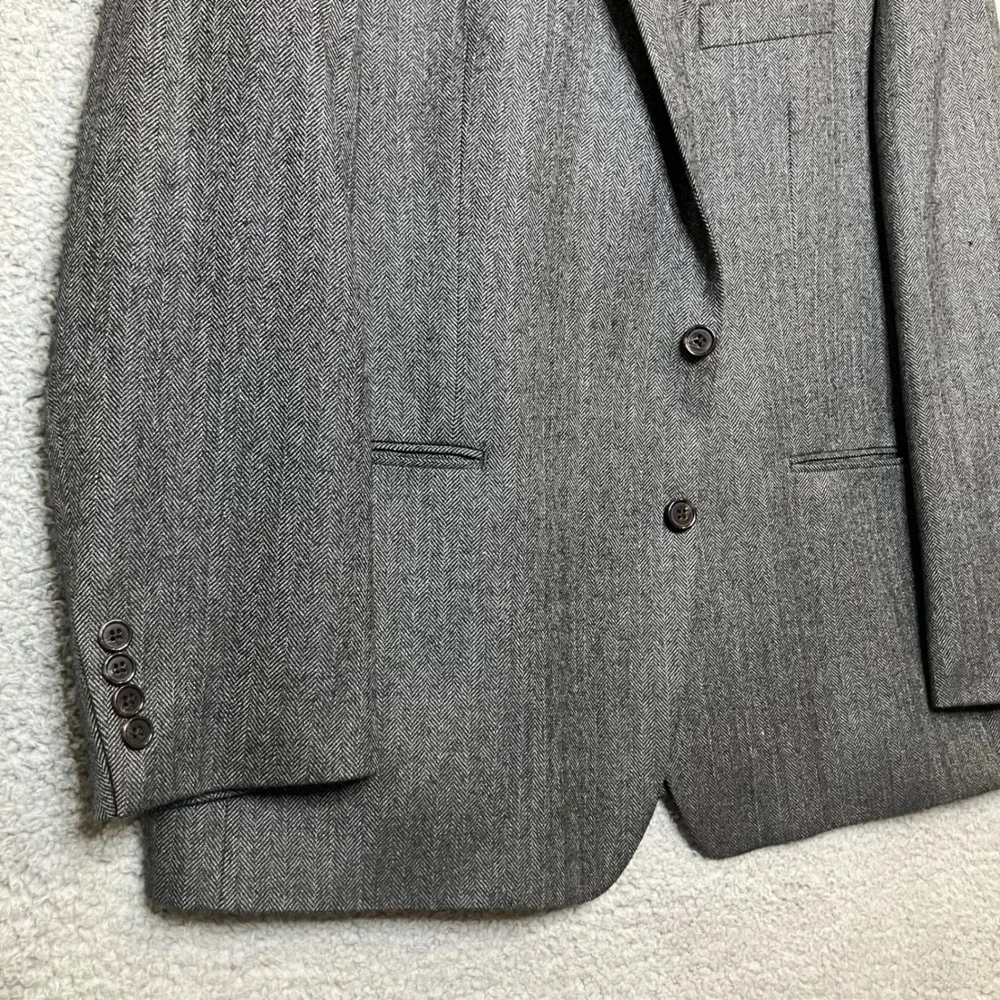 VTG Ralph Lauren Wool Sport Coat Blazer Men 46R Grey Herringbone Preppy Heritage